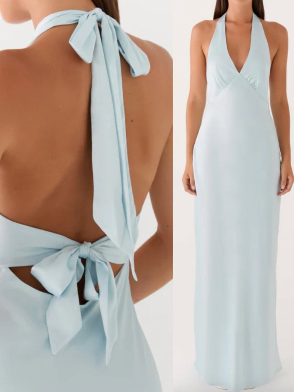 Peppermayo Heavy Hearted Satin Maxi Dress in Ice Blue